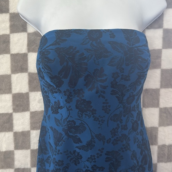 Zac Posen Floral Blue & Black Strapless Strings on Inside Dress Size 6 - Picture 2 of 8